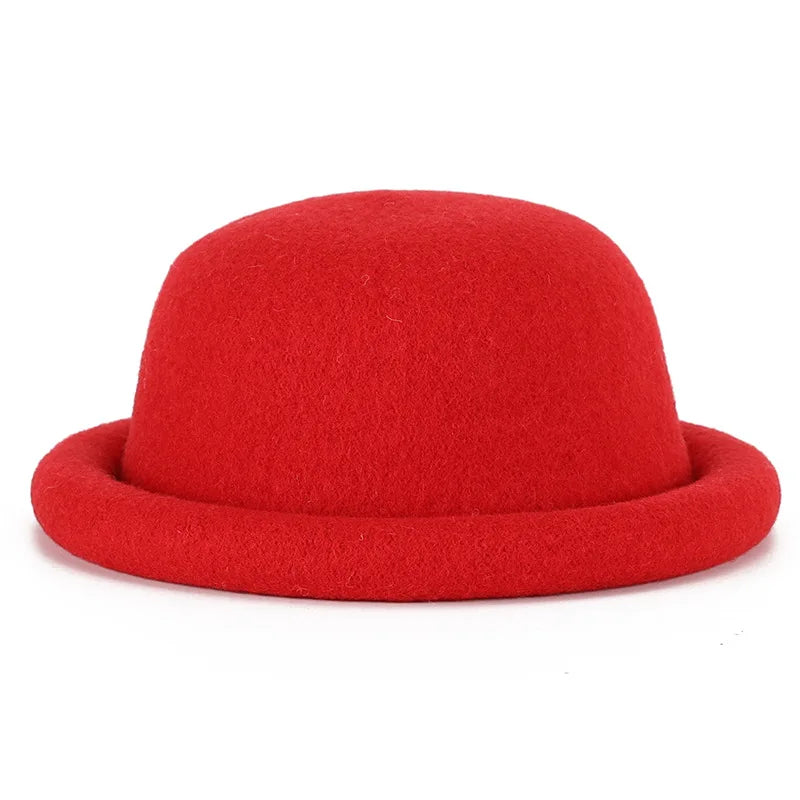 New Arrival Real Wool Hats Women Men Round Top Bonnet Rolled Brim Fedoras Hats