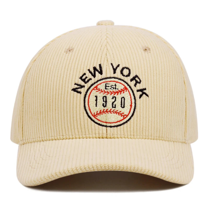 New York Corduroy Embroidered Baseball Caps for Men and Women
