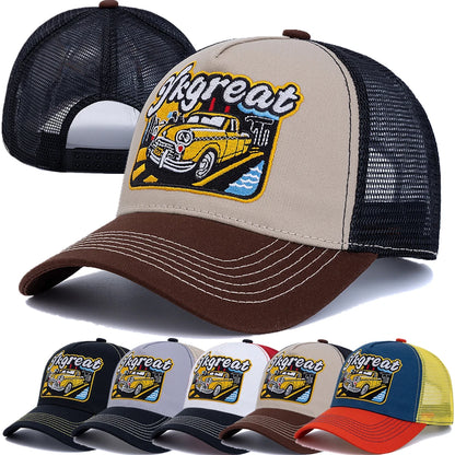 Unisex Baseball Cap Classic Vintage Car Pattern Mesh Cap Men And Women