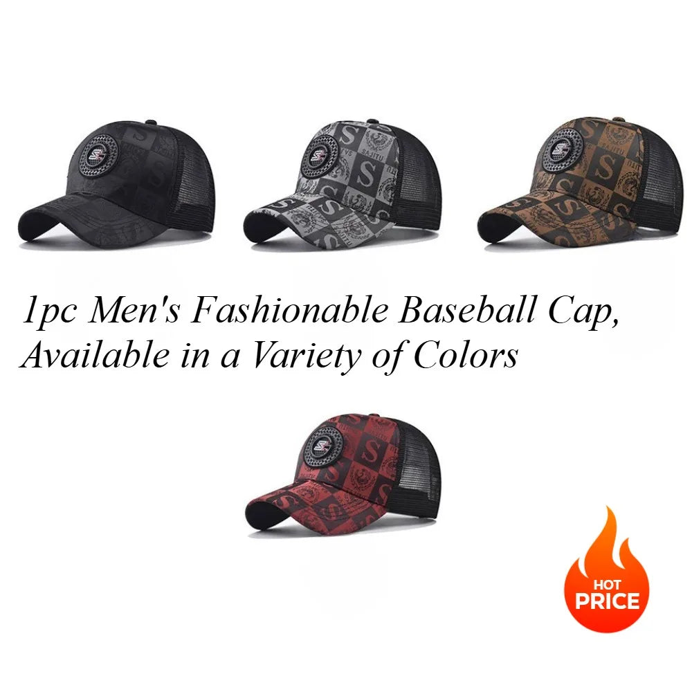 1pc Men's Fashionable Baseball Cap - Breathable Mesh, Black/Red, Outdoor Travel