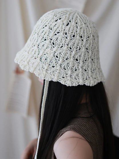 Japanese Knitted Hollow Out Bucket Hat Women's