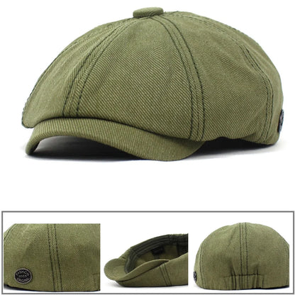 Solid Cotton Newsboy Caps Men Flat Peaked Cap Women Painter Beret Hats