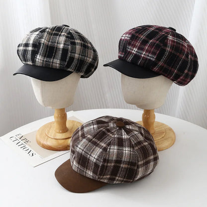 Elegant British Street-Style Plaid Newsboy Cap