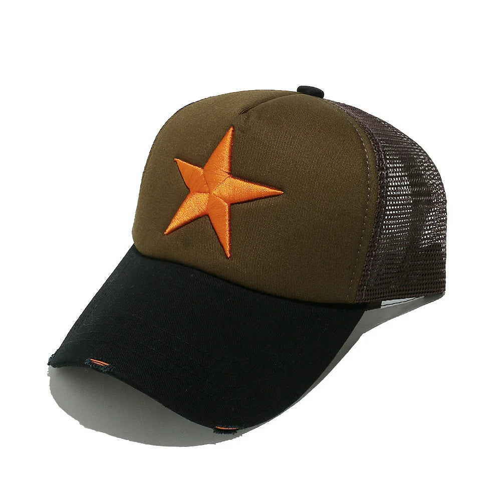 Streetwear 3D Star Embroidery Mesh Baseball Cap Summer
