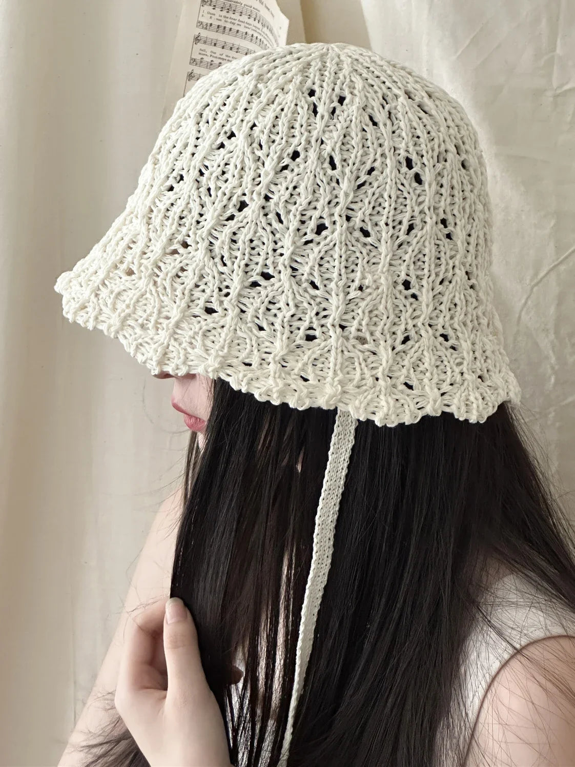 Japanese Knitted Hollow Out Bucket Hat Women's
