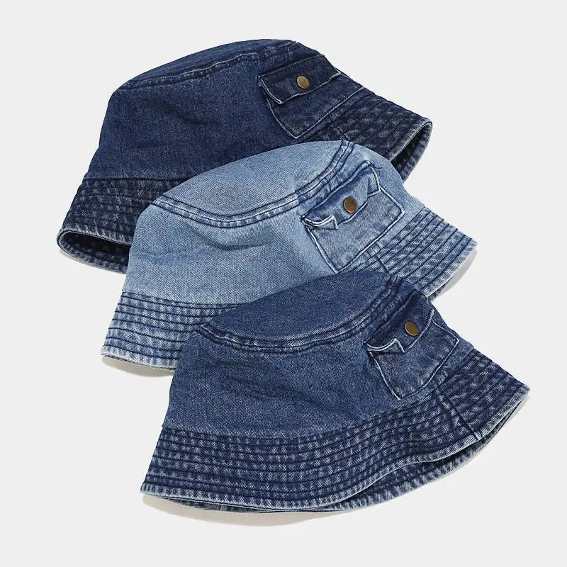 Denim Solid Color Bucket Hat Fisherman Hat Outdoor
