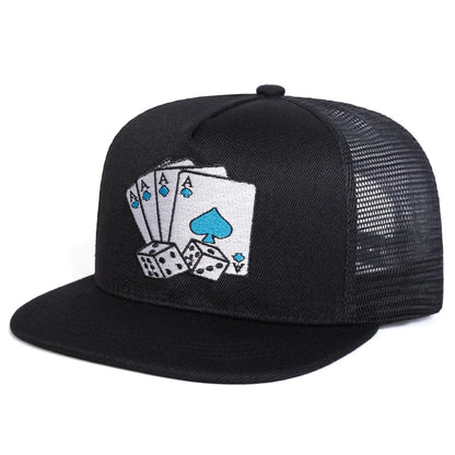 Unisex Poker Card Embroidery Hip-Hop Net Hats