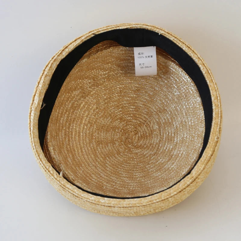 100% Natural Round Straw Hat For Women Japanese Summer Sailor Hat