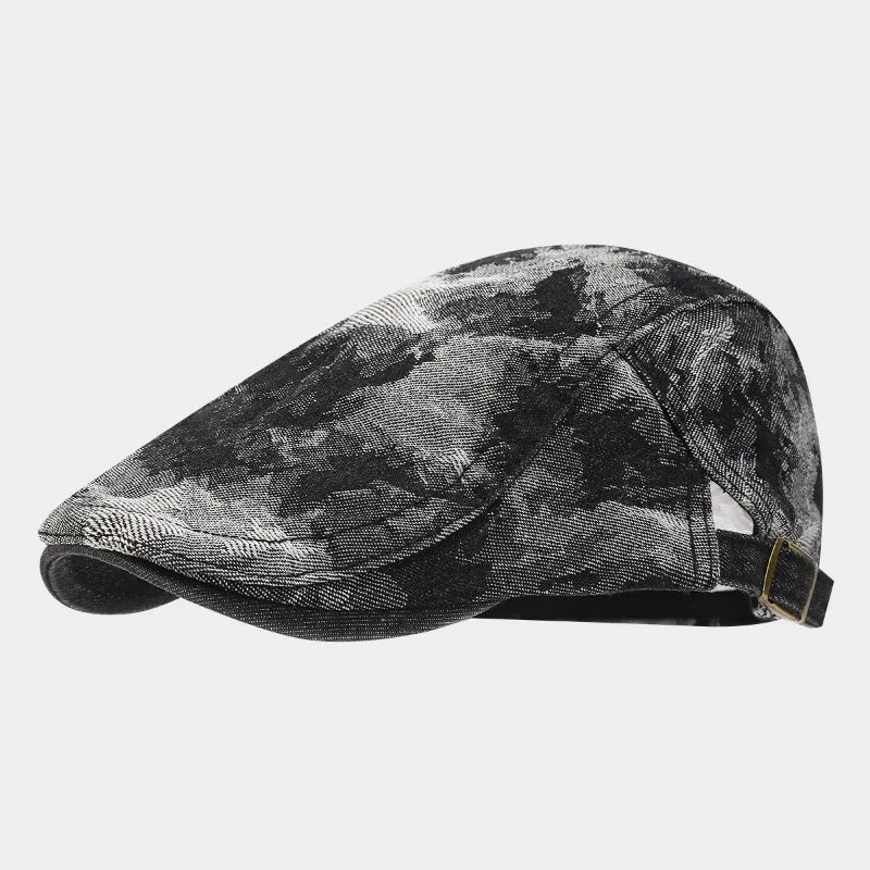 Vintage Tie Dye Washed Denim Flat Cap