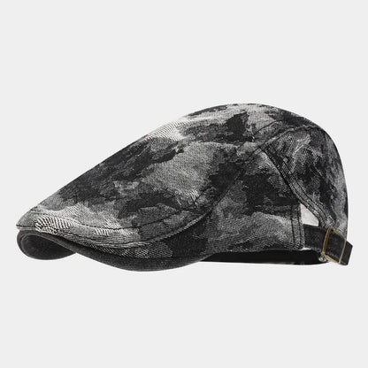 Vintage Tie Dye Washed Denim Flat Cap