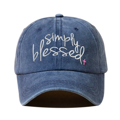 Simply Blessed Wide Brimmed Sunshade, Water Washed Embroidered English Letter Baseball Hat