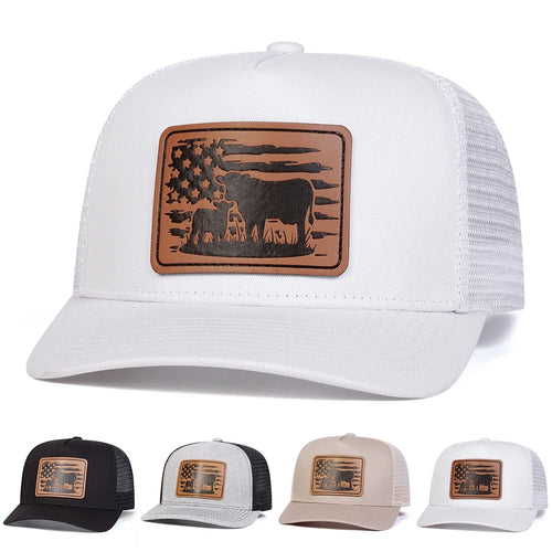 Unisex American Flag Cow Leather Label Baseball Net Caps Spring Summer