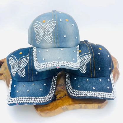 Butterfly Cowboy Baseball Hat Handmade Diamond Duck Tongue Hat
