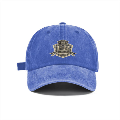 Vintage Washed Baseball Cap Unisex Distressed Snapback Hat Grey Gold Embroidered Shield Adjustable Hat