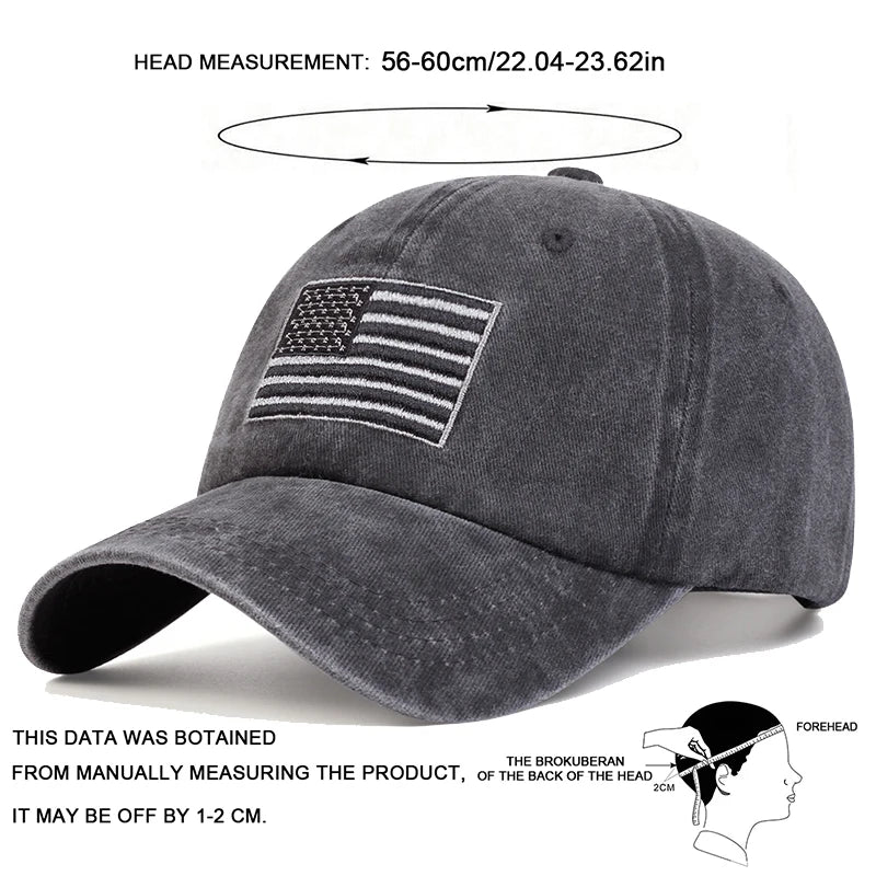 Unisex American Flag Embroidery Wash Baseball Caps Spring and Autumn Outdoor