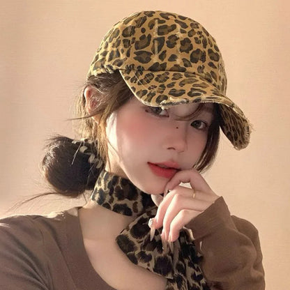 Women Leopard Baseball Cap Vintage Hip Hop Holes Snapback Duckbill Hats