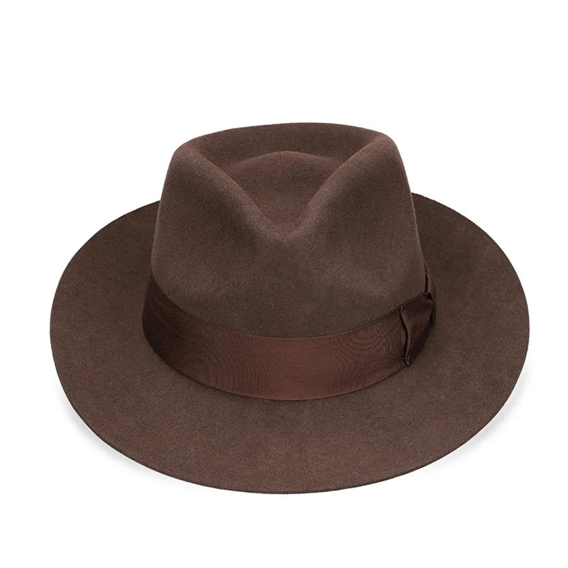 New British 100% Wool Felt Hat Men Fedora Big Size Raw Edge Brim Satin Lined Gangster Hat