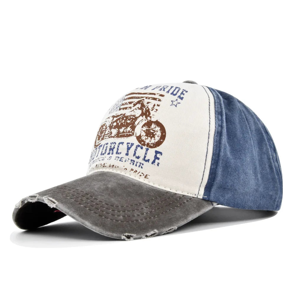 Vintage Washed Baseball Cap American Flag Motorcycle Print Distressed Dad Hat Outdoor Sun Cap Unisex