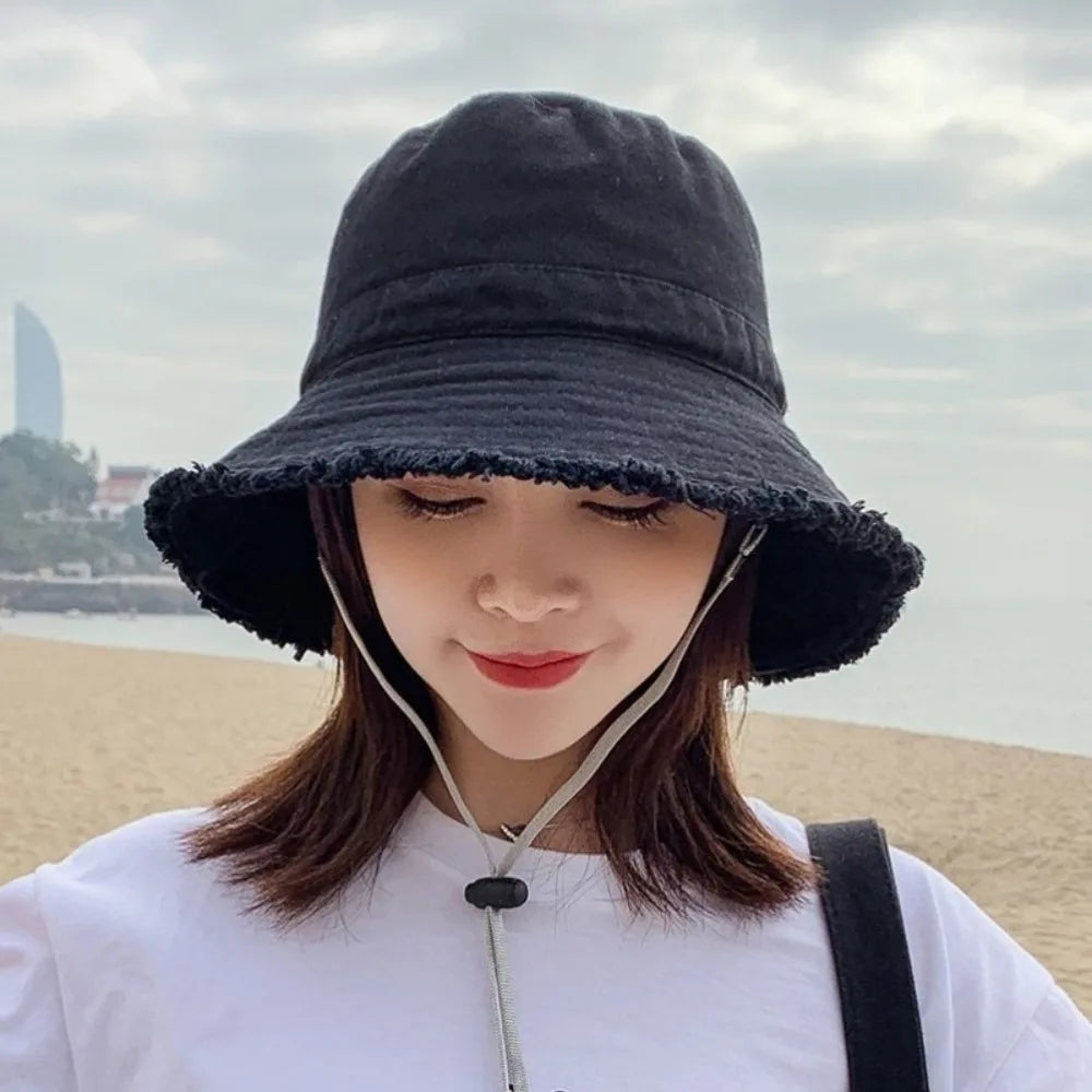 Fashion Adjustable Denim Bucket Hat Big Brimmed UV Protection