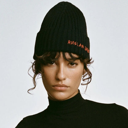 Winter Wool Knitted Beanie Hat, Thick Warm Unisex Letter Embroidered Cap