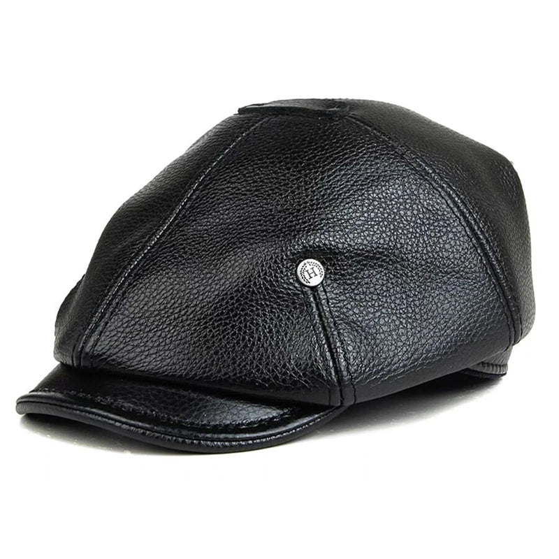 2025 Retro Men's Outdoor Leather Hat Winter Berets Male Warm Cap
