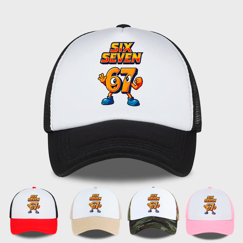 Trendy Cartoon 67 Six Seven Sponge Mesh Cap