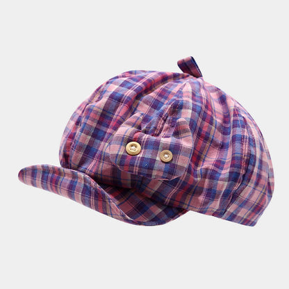 Japanese Designer Plaid Cat Octagonal Hat Women