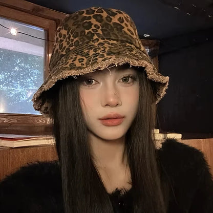 Leopard Print Fisherman Hat With Large Eaves
