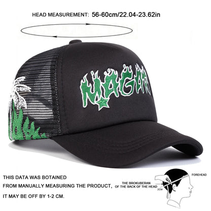 Unisex Magari Flame Embroidery Baseball Net Caps Spring and Summer