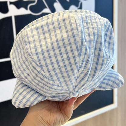 Cat Ear Plaid Newsboy Cap Y2k Aesthetic For Women Kawaii Octagonal Painter Hat Street Snap Sweet Girl Cap