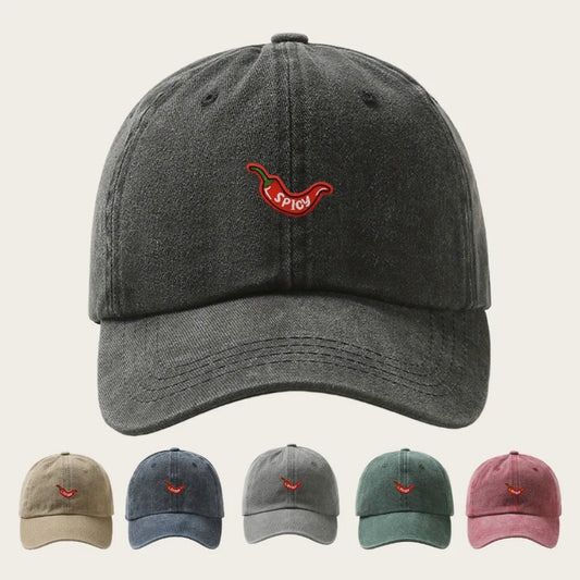 1pc Retro Washed Baseball Caps for Women,with Chili Pepper Embroidery
