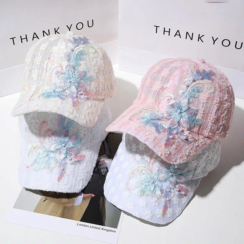 Korean Lace Flower Baseball Caps Women Summer Outdoor