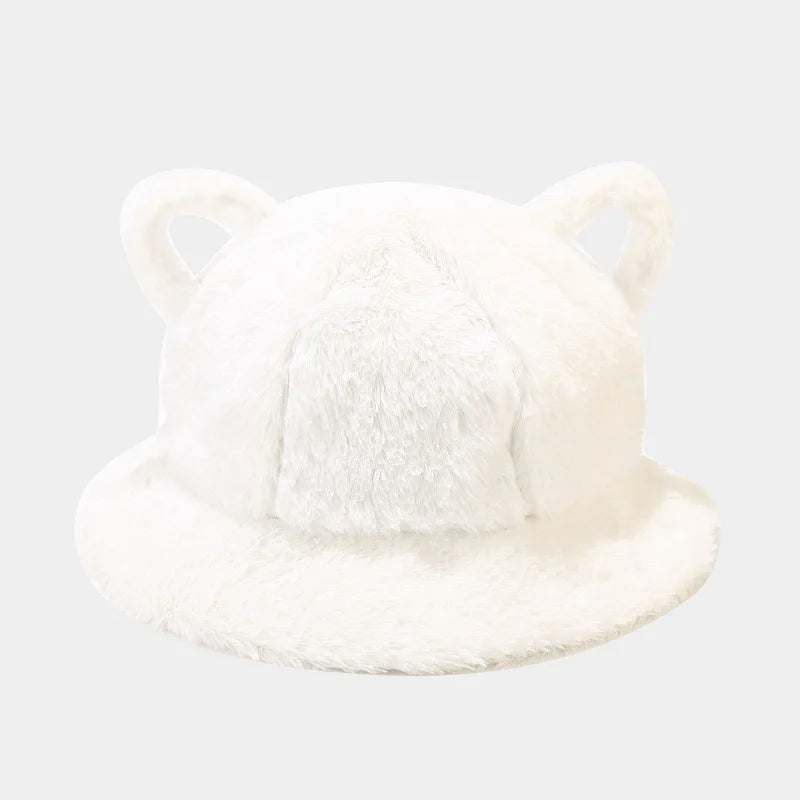 Women's Bucket Hat Winter Cute Cat Ear Plush Fisherman Cap