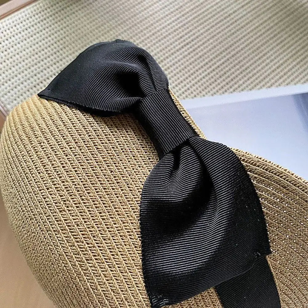 Elegant Wide Brim Bow Straw Hat Woven Bowknot Sunscreen Hat