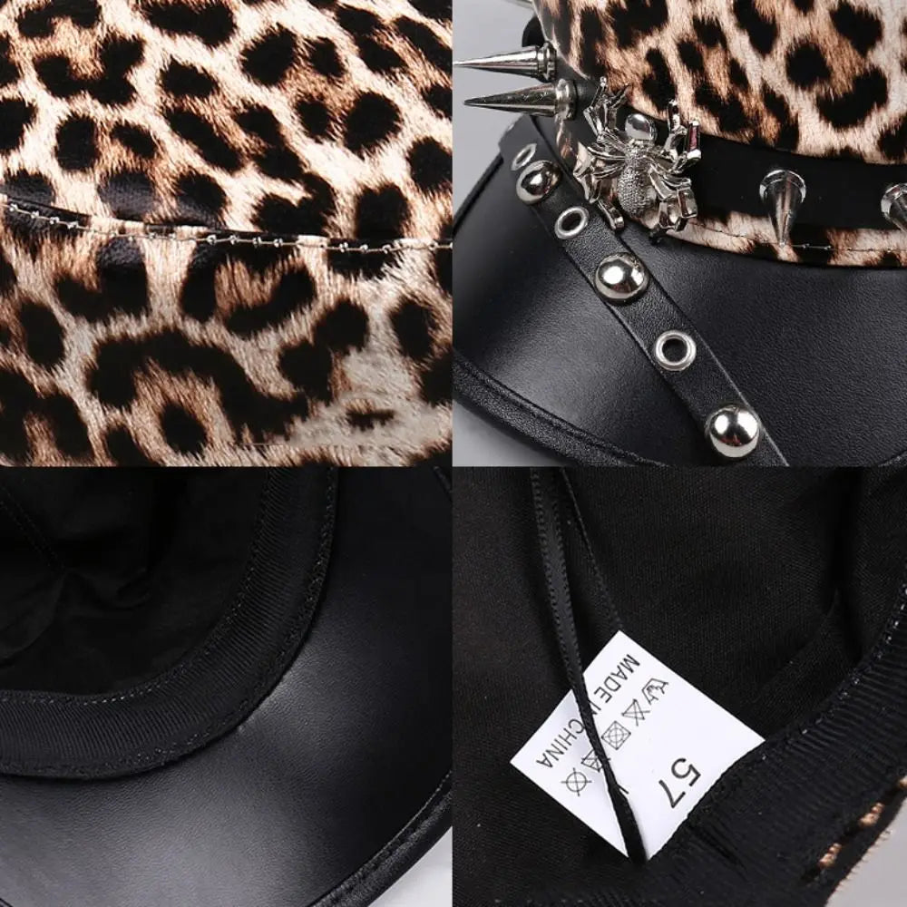 Retro Hip-Hop Rivet Leopard Hat Punk Harajuku Y2k Beret Hat