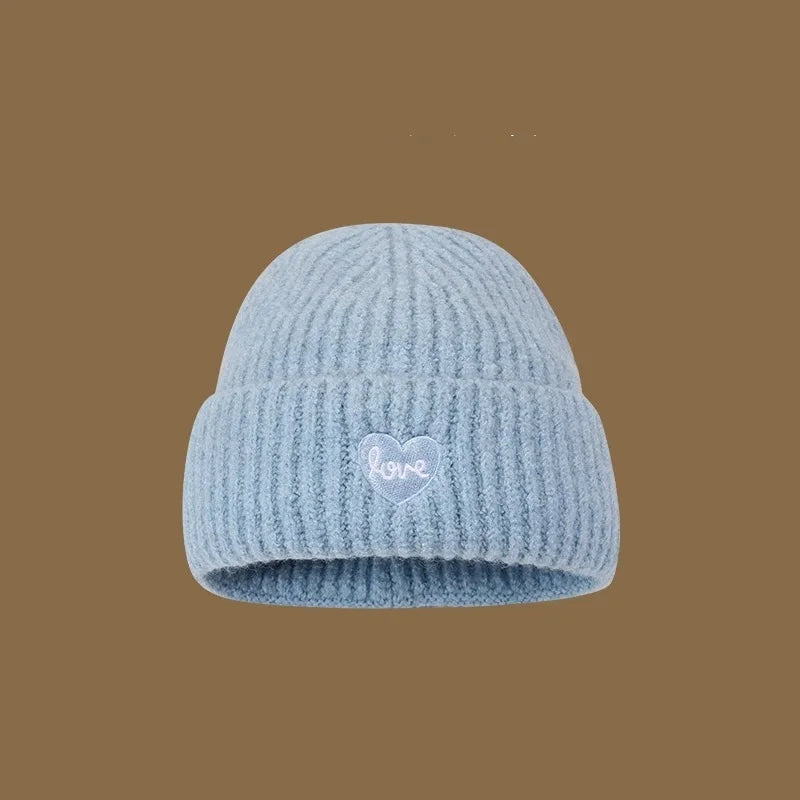 Love Heart Embroidered Woolen Hat Warm Ear-Protecting Cold Hat