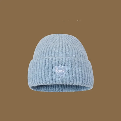 Love Heart Embroidered Woolen Hat Warm Ear-Protecting Cold Hat