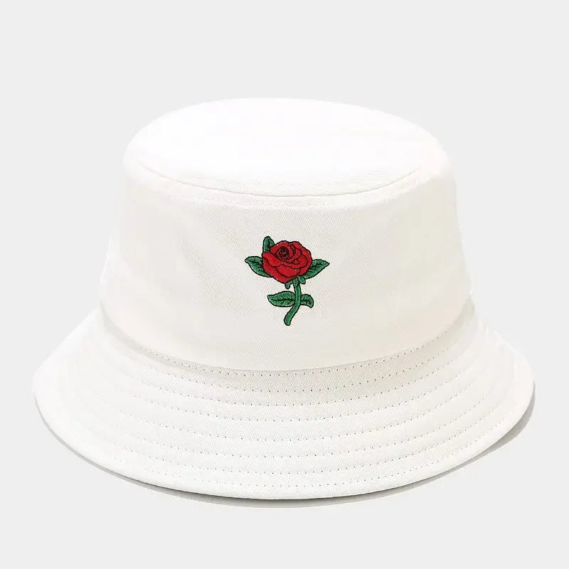 Four Seasons Cotton Rose Embroidery Bucket Hat