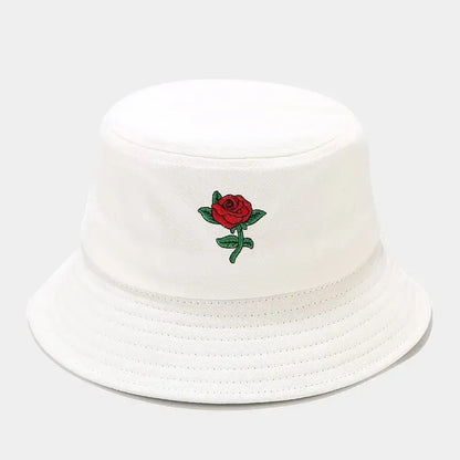 Four Seasons Cotton Rose Embroidery Bucket Hat