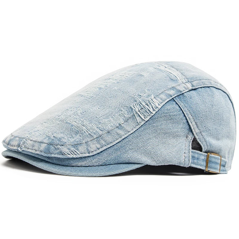 Fashion Men Ripped Denim Beret Women Summer Berets