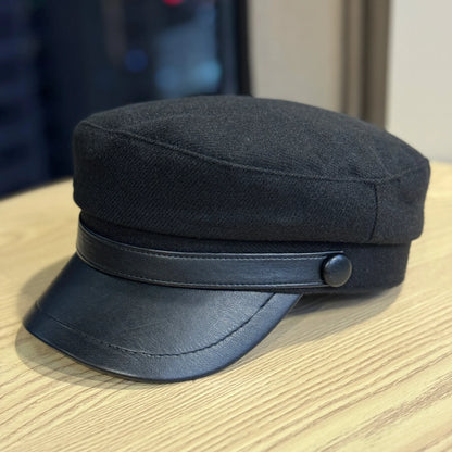 2026 Retro Women's Octagon Hat PU Leather & Wool Blend Newsboy Cap