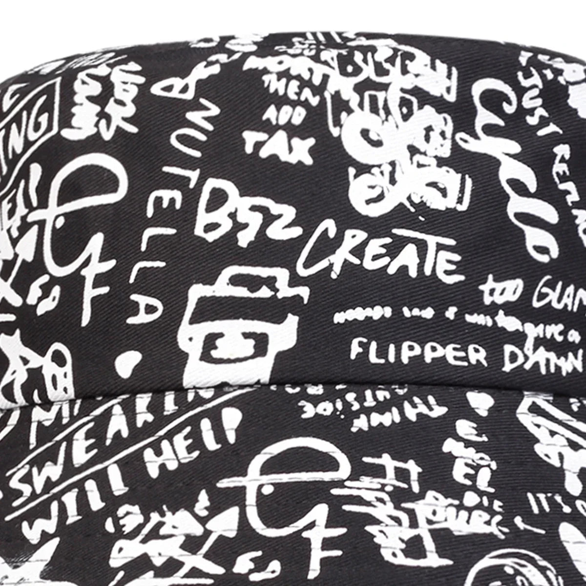 Unisex 88 Black White Graffiti Print Personality Bucket Hats Fishermen Caps