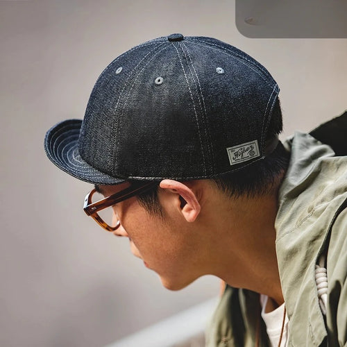 Men Vintage Denim Short Brim Cap