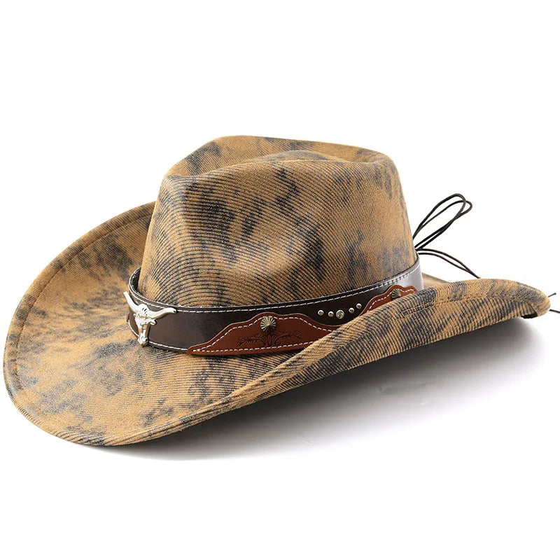 Vintage Style Unisex Cowboy Hats Bull Head Wide Brim