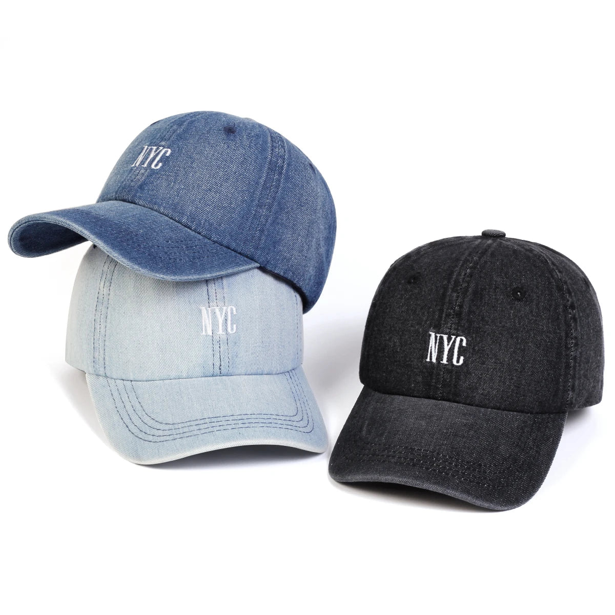 Unisex NYC Embroidery Denim Baseball Caps Spring Autumn Outdoor
