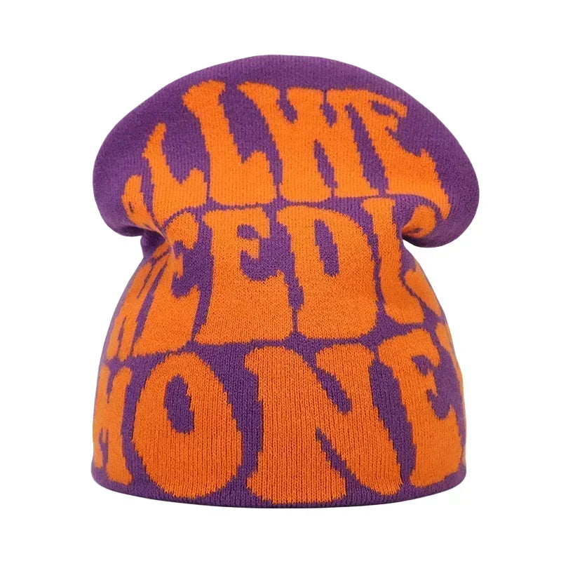Y2K Letter Knitted Winter Autumn Beanie Cap Men Women