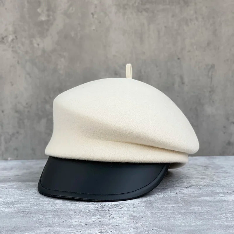2026 New Style Fashion Leisure Wool Cloth Leather Eaves Cap