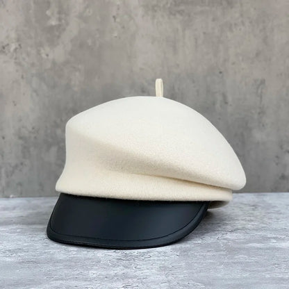 2026 New Style Fashion Leisure Wool Cloth Leather Eaves Cap