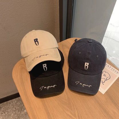 Simple Color Korean Letter P Embroidery Baseball Cap