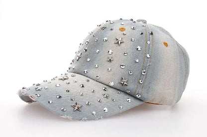 Starry Rhinestone Denim Baseball Cap